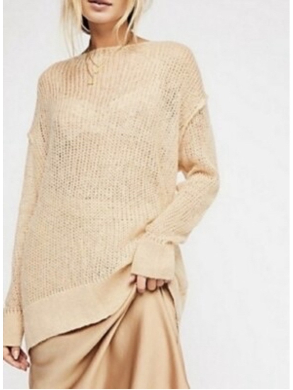 NWT Free People beige sheer loose knit mohair sweater Size Small